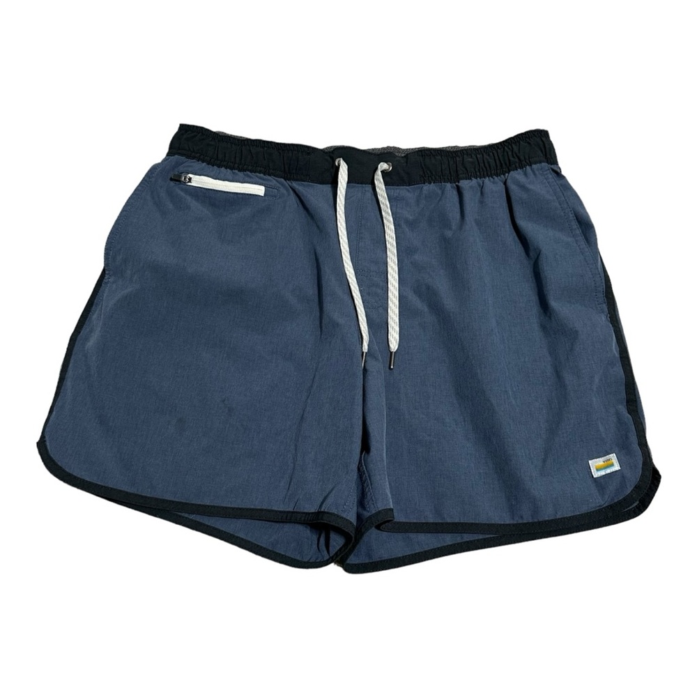 Vuori Banks Shorts Men’s L Azure Linen Texture 5” Inseam Stretch Waist